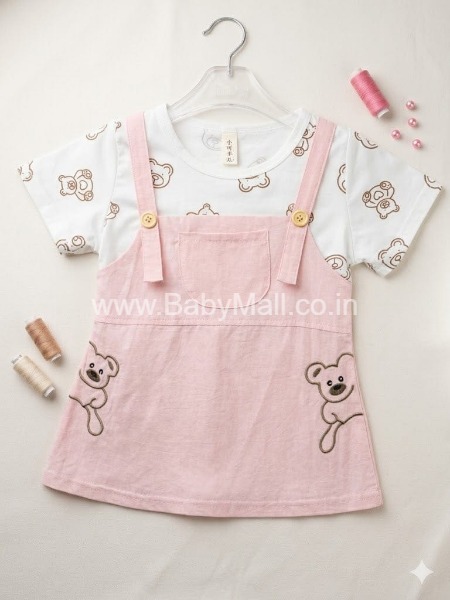 XIAOKELE || Teddy Face Midi Frock Pink || 6 Month To 3 Year 4643